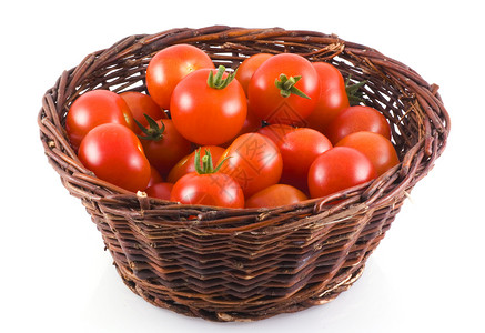 樱桃西红柿农业收成白色蔬菜食物篮子背景图片