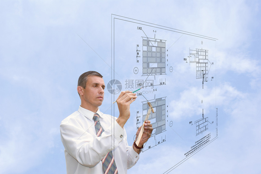 建筑设计技术设计工程技术蓝色工作写作工程师男性成人人士制造业天空沉思图片