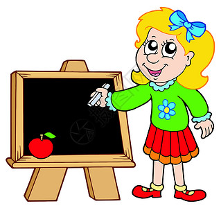 坐板凳上女生校女生在黑板上写字设计图片