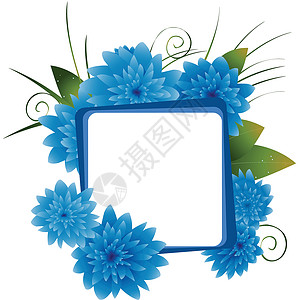 蓝色花花绿色装饰插图空白白色叶子艺术风格背景图片