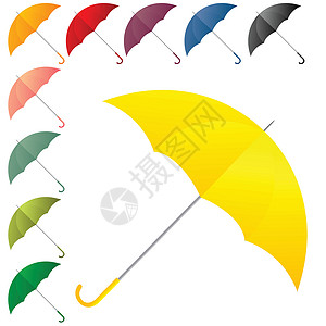 伞状收藏阳伞白色红色木头绿色尼龙天气防风林橙子气候背景图片
