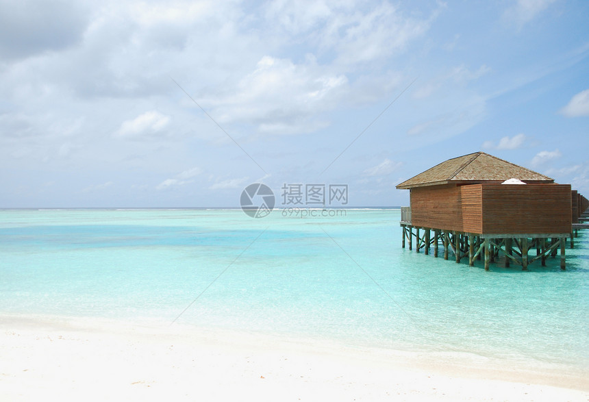 马尔代夫的水别墅(海滩现场)图片