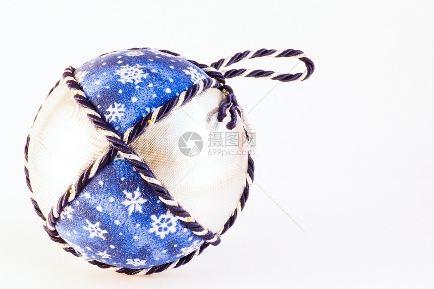 手工制作的圣诞球展示宏观蓝色纺织品装饰品插图织物墙纸推介会庆典图片