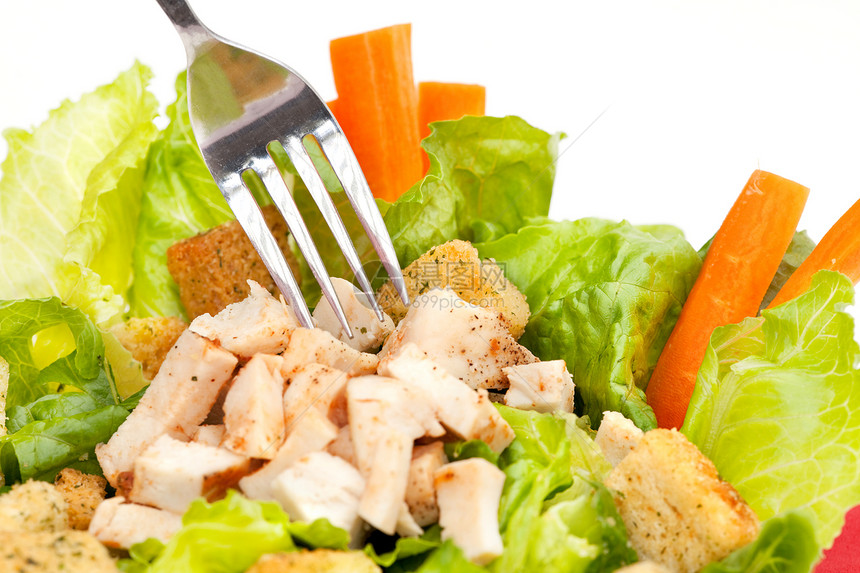 鸡肉沙拉蔬菜小吃午餐绿色面包食物白色饮食长叶莴苣图片