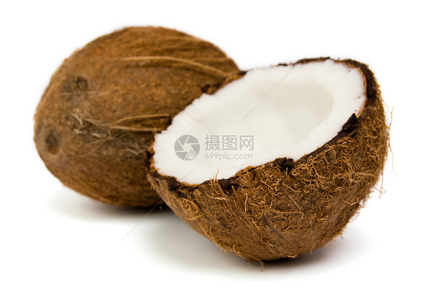 在白色背景上孤立的椰子水果情调食物纤维可可热带饮食阴影烹饪异国图片