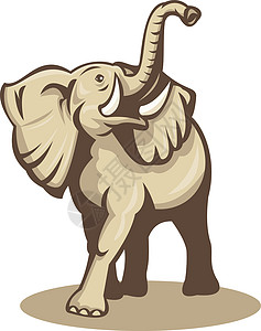 非洲公牛大象 指控攻击木刻全身动物艺术品树干獠牙哺乳动物荒野野生动物插图背景图片