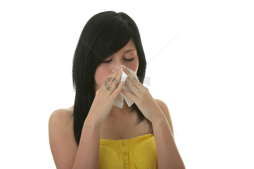 过敏或寒冷的年轻女性疾病温度药品女孩治疗感染疼痛流感围巾保健图片