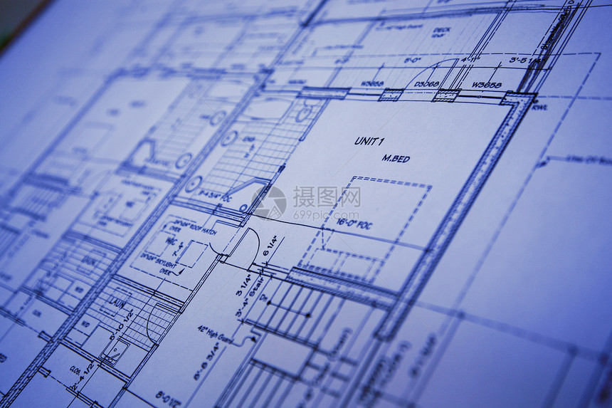 蓝色印刷建筑师房子建筑学绘画测量图片