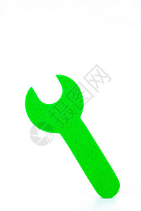 建筑符号新月扳手工具白色泡沫红色玩具绿色背景图片