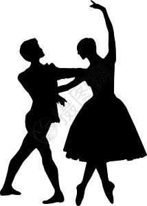 芭蕾舞女孩和男孩双影带矢量舞蹈家艺术黑色演员男性运动绘画音乐舞蹈插图背景图片