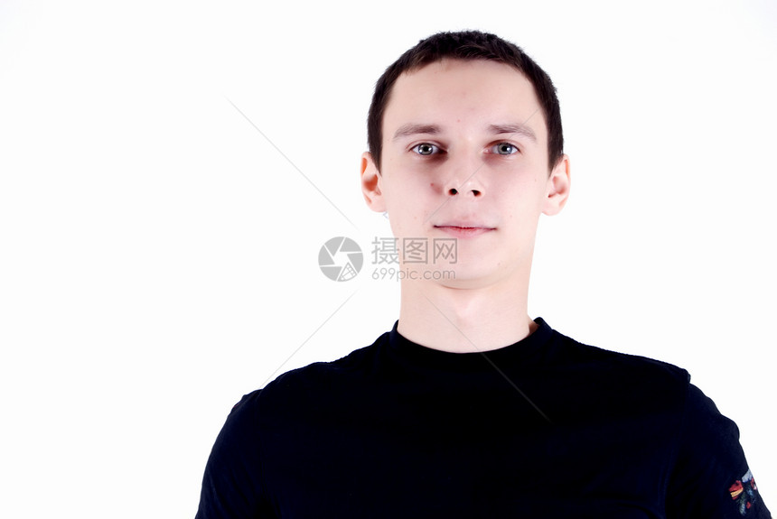 年轻人的肖像男性男人头发勇气工作室微笑白色黑色图片