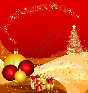 金波上的圣诞树星星漩涡墙纸火花装饰品展示海浪玩具金子丝带背景图片