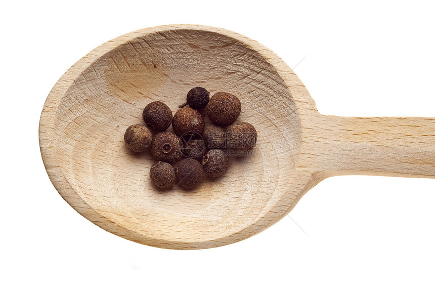 木勺的草药和香料     胡椒静物种子食物勺子木头农业图片