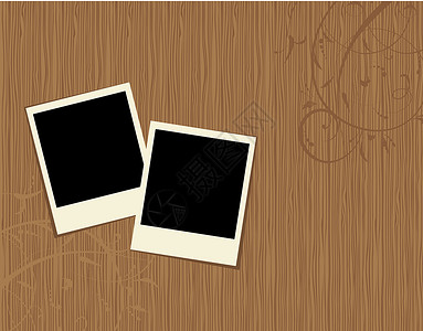松树素材照片木制背景的两幅照片框设计图片