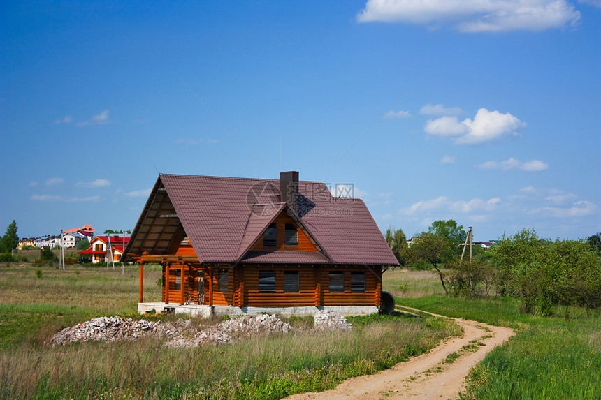 建造木木屋场景别墅乡村框架蓝色村庄商业木材房子窗户图片