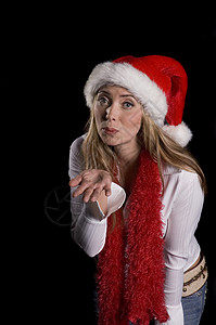穿着圣诞礼帽的有魅力的女人背景图片