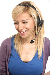 客户护理助理顾客操作员工作服务推销公司女性女士接待员电话耳机高清图片素材