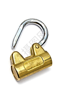 孤立分隔隔板钥匙白色宏观金子安全挂锁金属背景图片