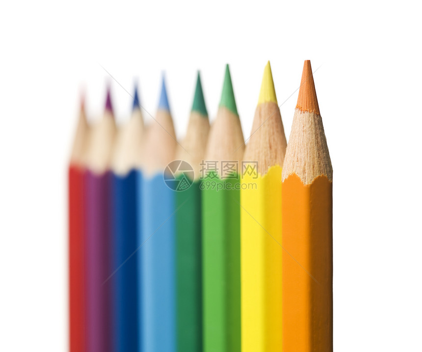 彩色铅笔列红色绿色绘画粉笔静物孩子注意力紫色蓝色痕迹图片