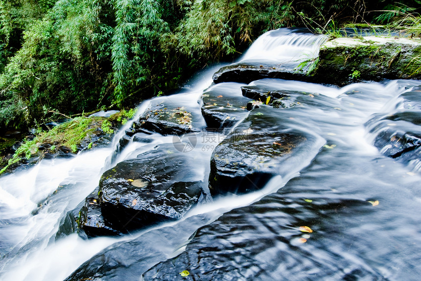 瀑布蓝色运动森林环境旅游岩石植物公园石头花园图片