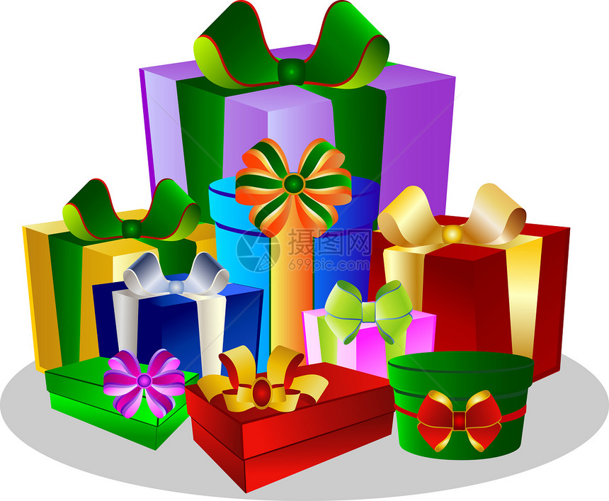 白色背景上的多彩礼品盒墙纸礼物盒生日礼物盒子插图阴影丝带图片