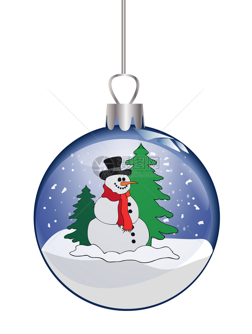 与雪人一起的圣诞节玻璃球插图星星雪花墙纸框架图片