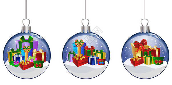 带有礼物的圣诞节玻璃球插图 B墙纸雪花星星框架背景图片
