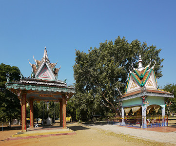 柬埔寨佛教寺庙的展品背景图片