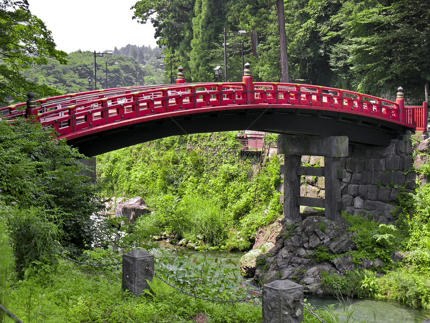 日本桥桥梁吸引力文化乡村花园红色绿色图片