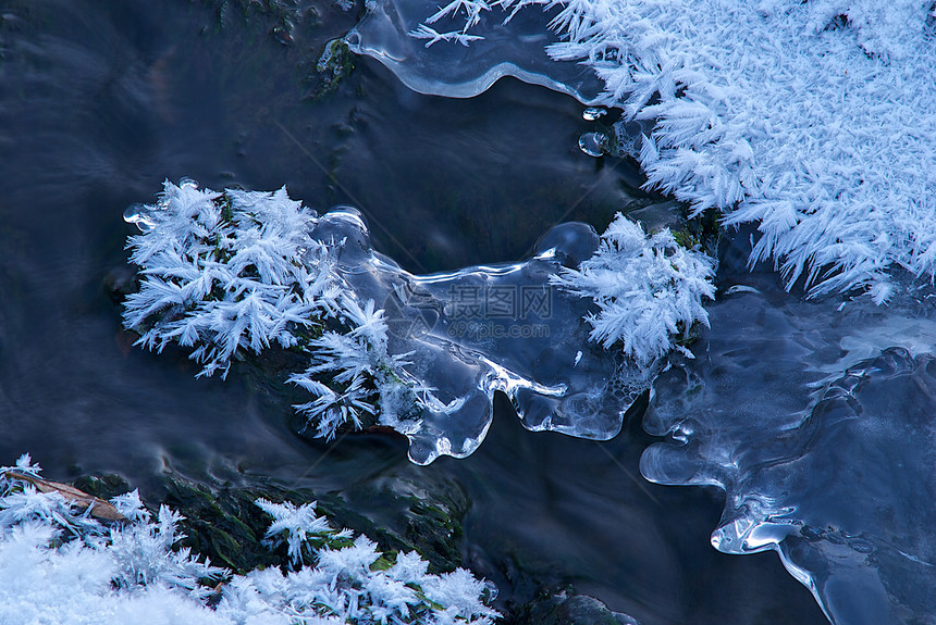 冰花花流动瀑布溪流冰柱图片