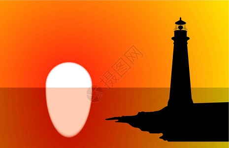 灯塔日落反射太阳黑色建筑背景图片