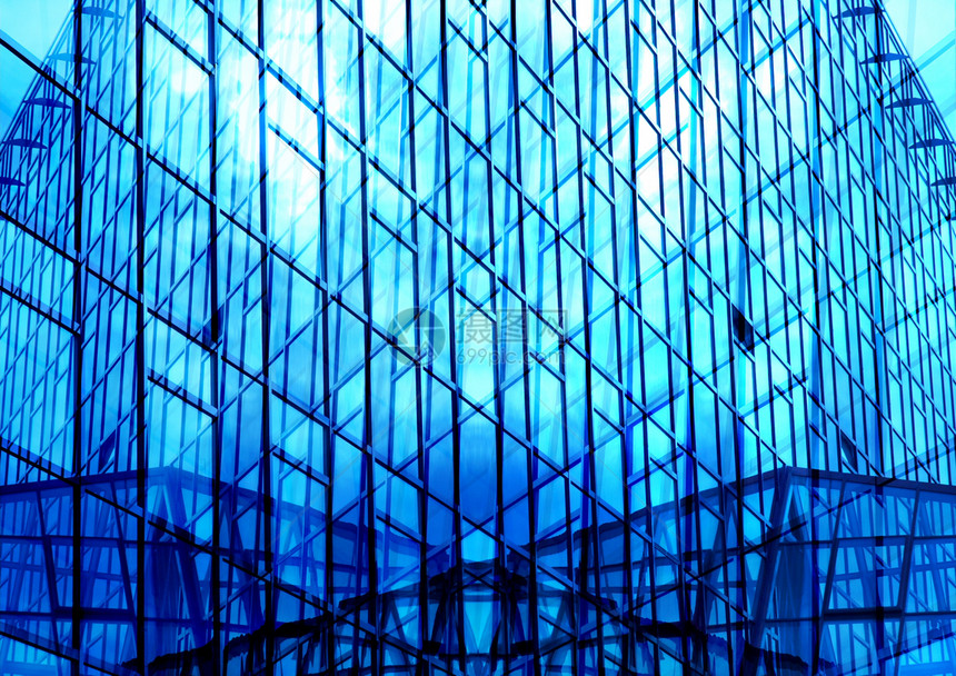 建筑大楼中心天空城市反射技术窗户高楼建筑学蓝色线条图片