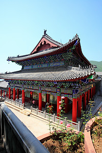 云泰山的一座寺庙文化庭院旅行活动风景佛教徒宗教法庭盆栽院子背景图片