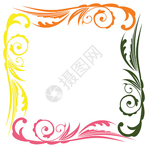 相框架相光花板框架绿色金子风格漩涡叶子插图橙子装饰粉色卡片插画