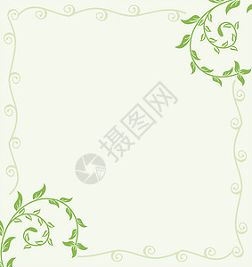 对称藤蔓边框奢华卡或邀请函风格皇家庆典漩涡装饰叶子金属绿色框架插图设计图片