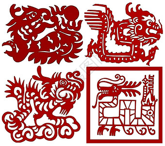 中国纸切中国黄二甲生肖民间免费动物插图工艺剪纸动画片照片背景图片