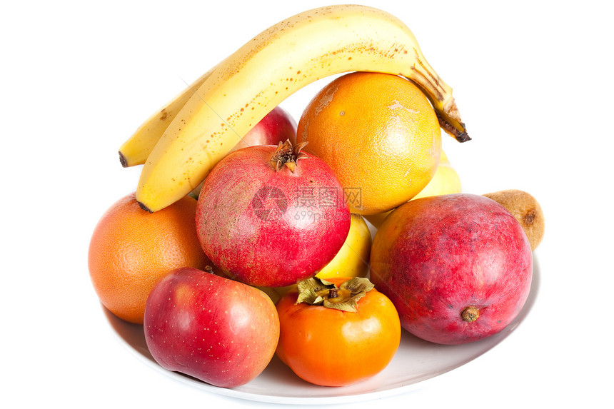 水果卷石榴盘子香蕉橙子柿子柚子甜点水果热带食物图片