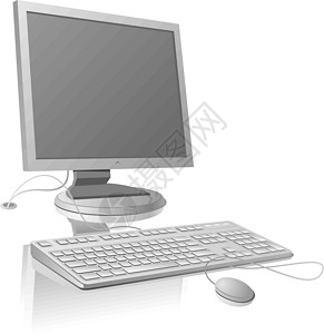 LCD 监视器和键盘模板反射插图灰色金属电子产品媒体控制板信息设备平面背景图片