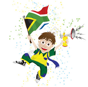 挂旗与角的南非运动风扇享受优胜者团队支持者体育场胜利围巾冠军星星男人背景图片