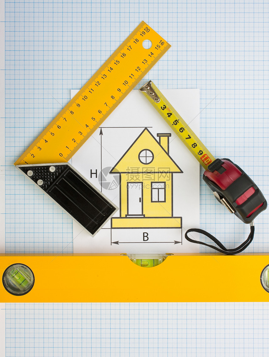 使用建筑工具在家用绘图财产房子建造工具测量销售图片