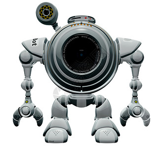 间谍机器人网络卡站直灰色电子产品圆形相机姿势标签互联网发明自动化摄像头背景