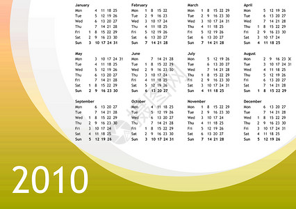 2010年日历时间几个月数字床单背景图片