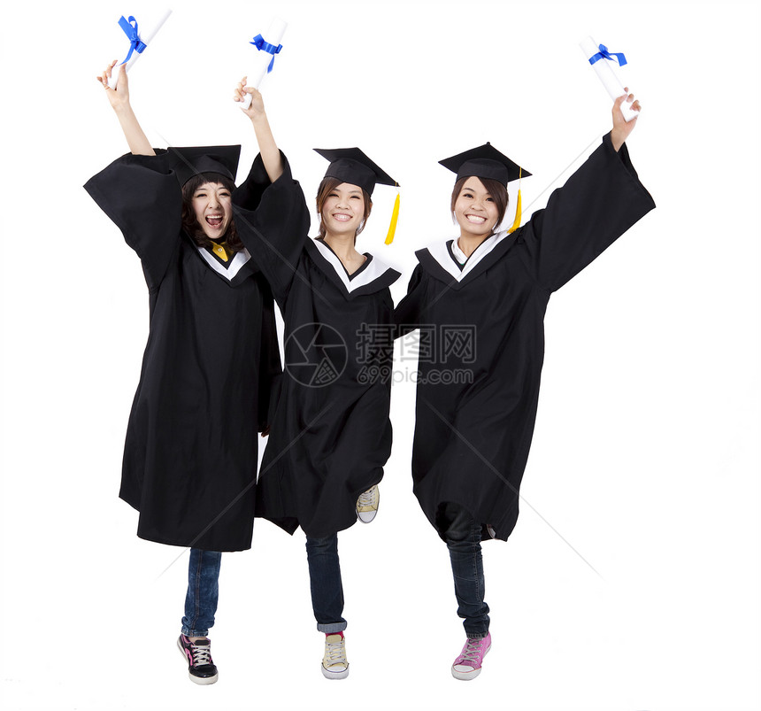拥有毕业文凭的女生人数高 快乐的毕业女孩群体图片