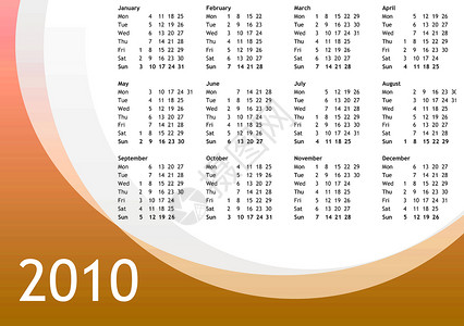 2010年日历几个月时间数字床单背景图片