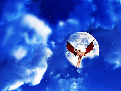 恶魔与妇女气氛多云飞行数字女士天空姿势天气翅膀航班背景图片