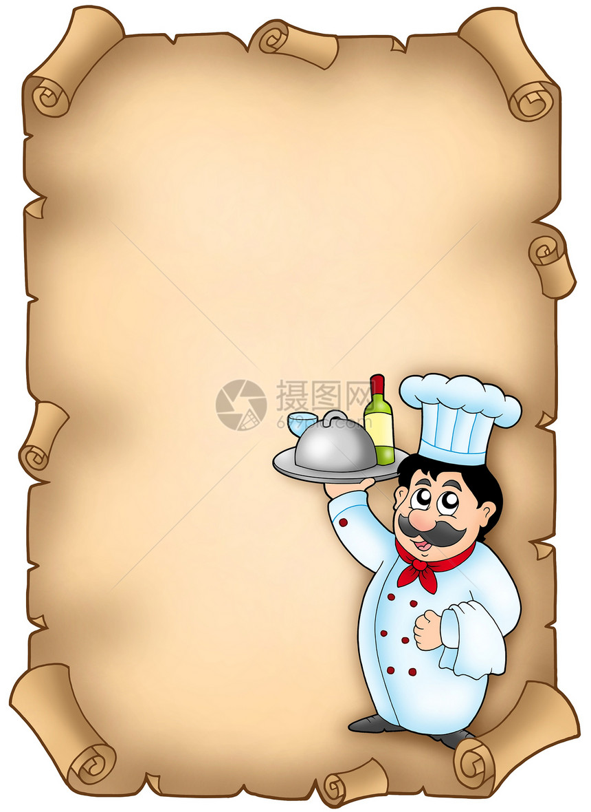 厨师在羊皮纸上用餐图片