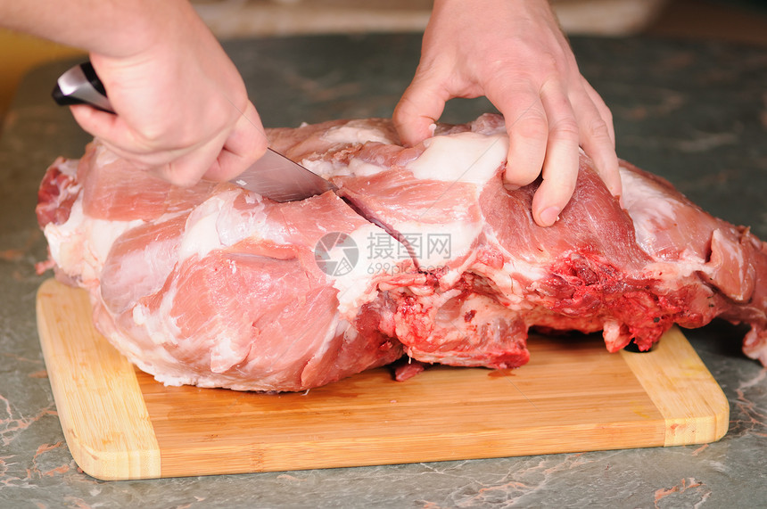 切肉烹饪美食熏肉腰部食物粉色厨房牛扒火腿红色图片