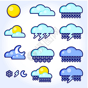 气象矢量插图的图标集天气气候绘画空气闪电酒吧天空载体多云环境背景图片