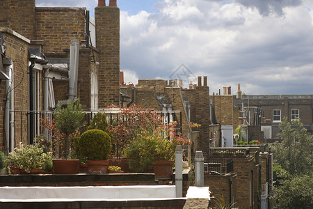 伦敦切尔西市隐藏的阳台花园背景