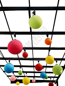 多彩的球形灯白色气泡黄色创造力红色玻璃装饰品庆典绿色蓝色背景图片